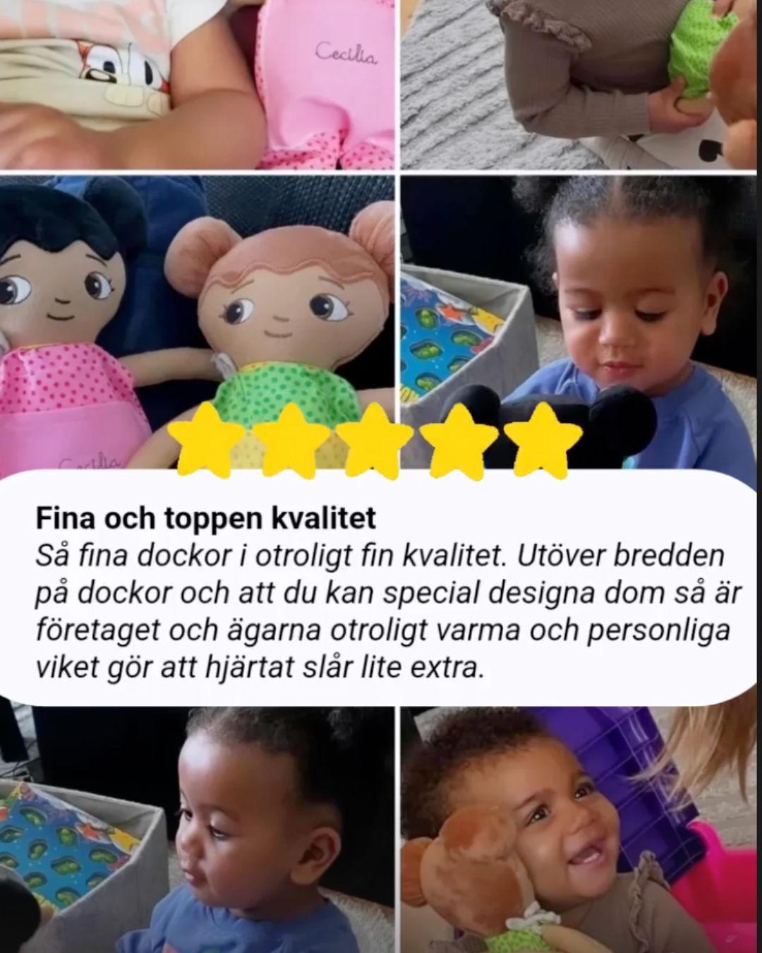 Dockan Amaya med personlig brodyr på barnets namn