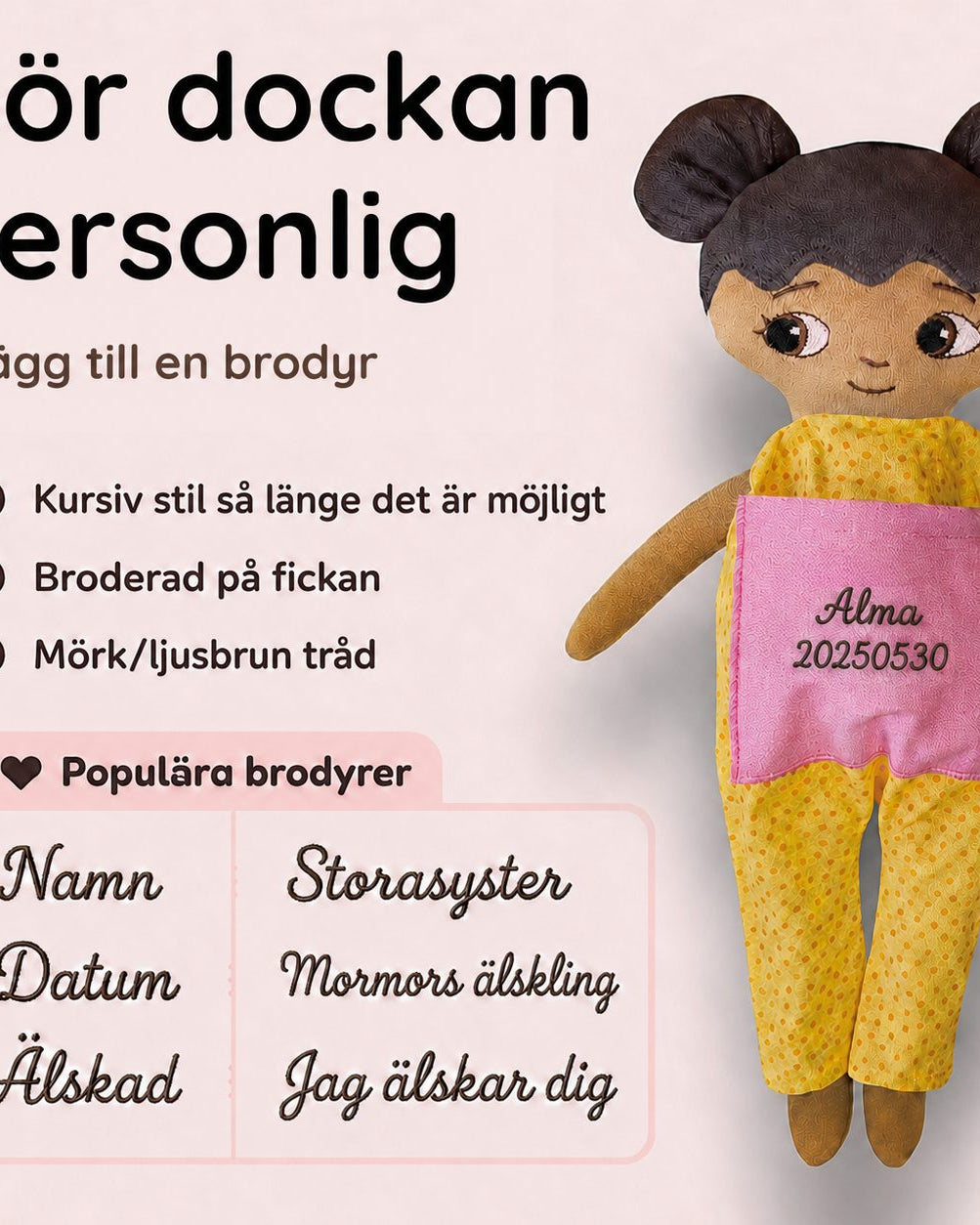 Mjuk docka med personlig brodyr | Dockan Olle