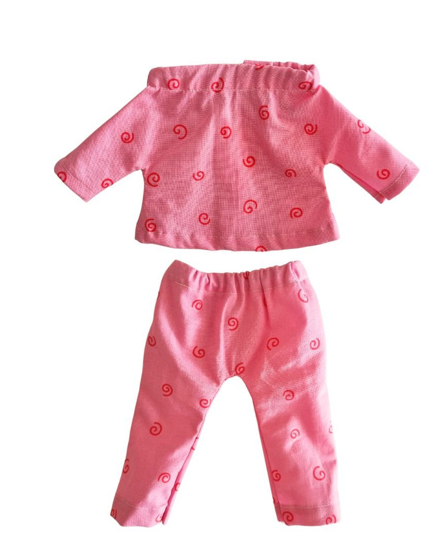 Rosa, tvådelad Pyjamas till Docka. Sydd av ekologiskt tyg av Watoto Arts