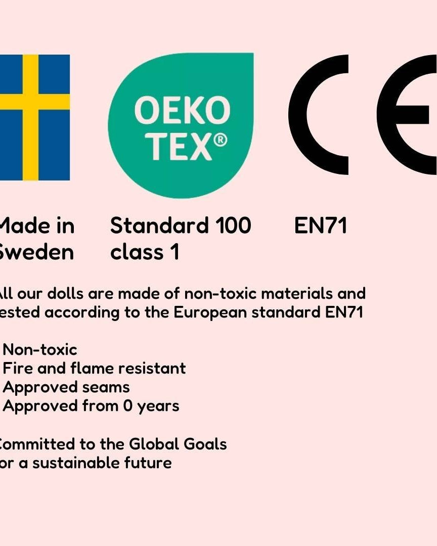 Watoto arts dockor är tillverkade i sverige av ekologiska och giftfria material. dockorna är ce märkta och säkra för barn från 0 år.