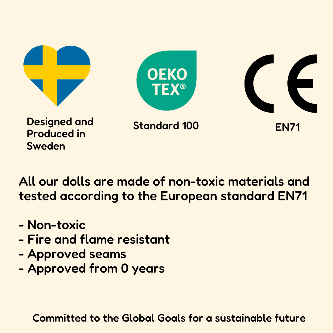 Alla watoto arts dockor är tillverkade i sverige av ekologiska och giftfria material