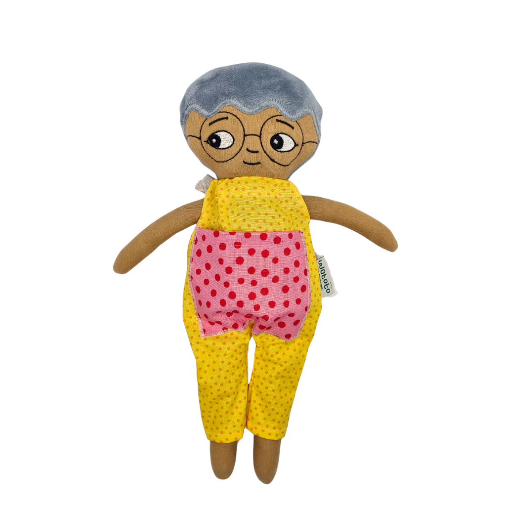 Grandpa doll with glasses and jumpsuit