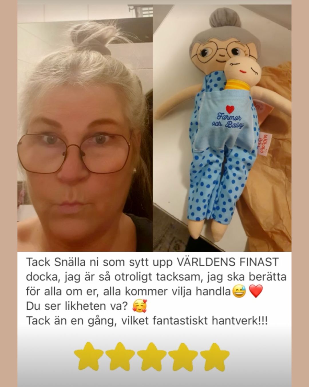 Docka mormor/farmor med glasögon