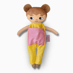 mjuk docka Mia i jul jumpsuit på vit bakgrund