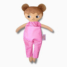 mjuk docka Mia i rosa jump suit på vit bakgrund