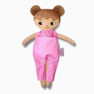 mjuk docka Minna i rosa jumpsuit på vit bakgrund