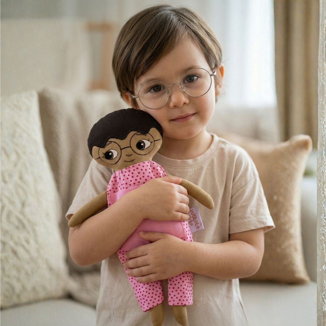 Mjuk docka med med glasögon | Watoto Arts