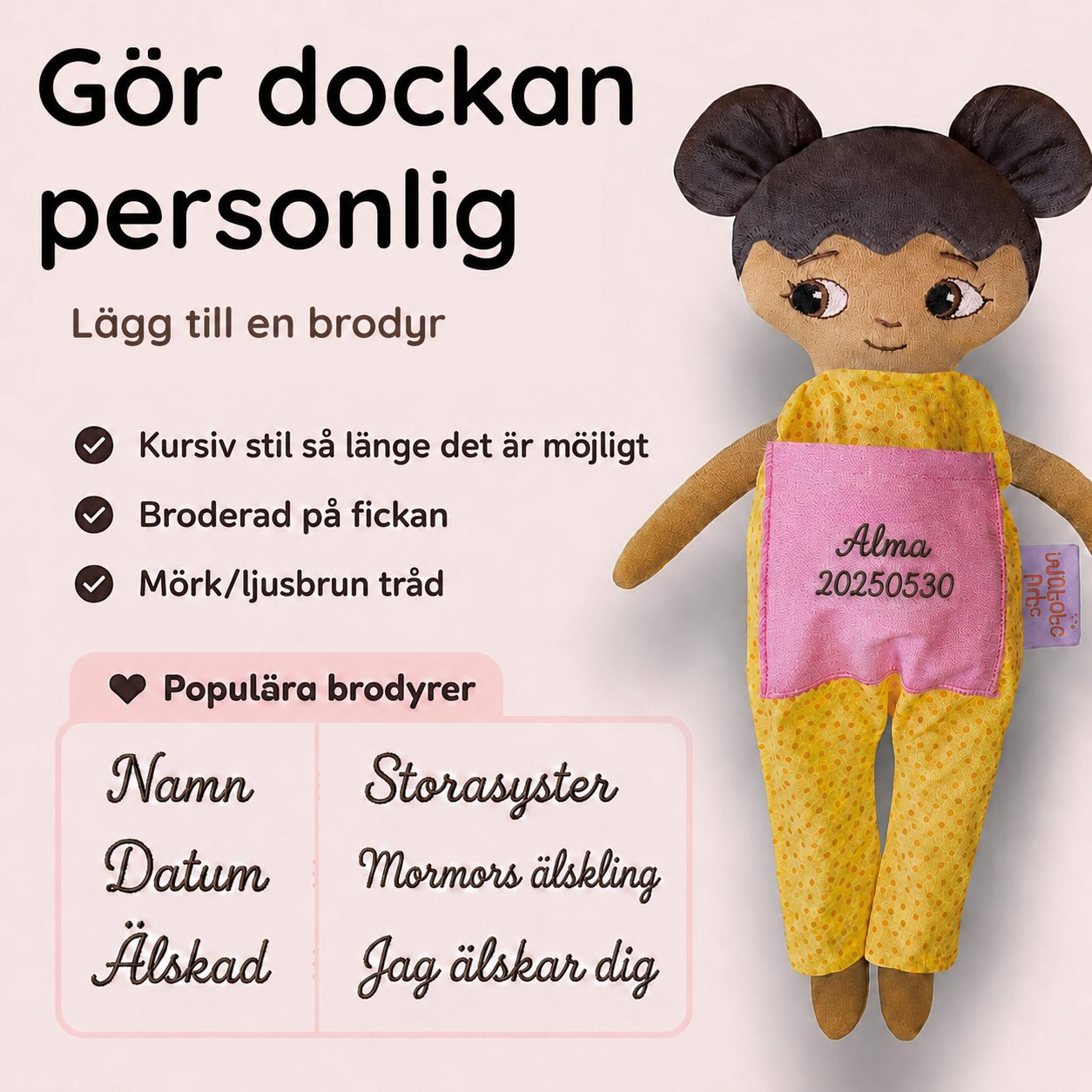 Mjuk docka med personlig brodyr | Dockan Olle